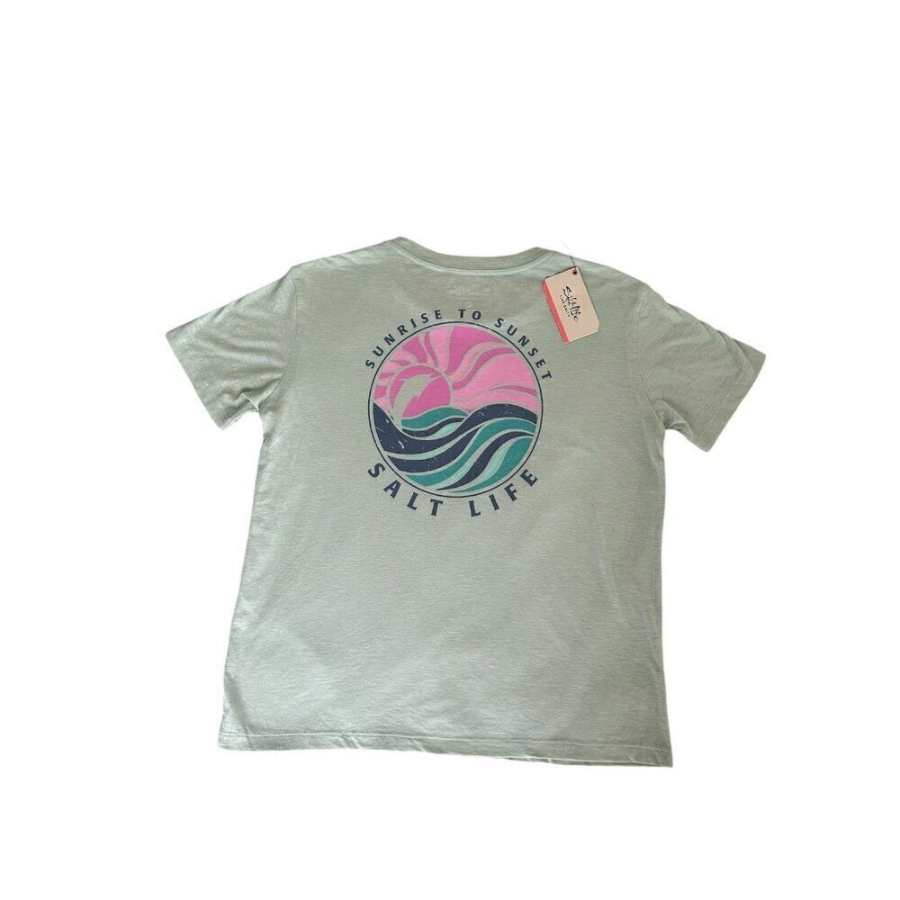Salt Life Sunrise To Sunset Women’s T-Shirt Light Green Live Salty Tee New